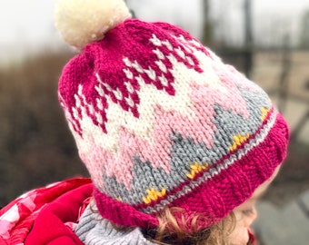 Nordic Kids Hat, Pink Hat, Scandinavian Child Headwear, Active Outdoor Clothing for Girls