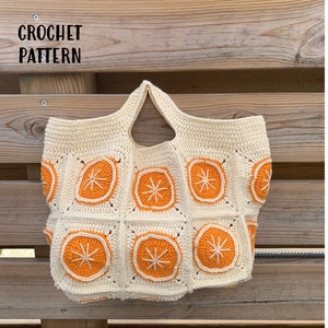 Crochet Orange Bag Pattern, Granny Square Orange Bag, Granny Square Bag Pattern, Crochet Bag Pattern, Size adjustable Bag Pattern. easy to crochet orange bag, orange tote, summer bag, summer tote, summer handbag