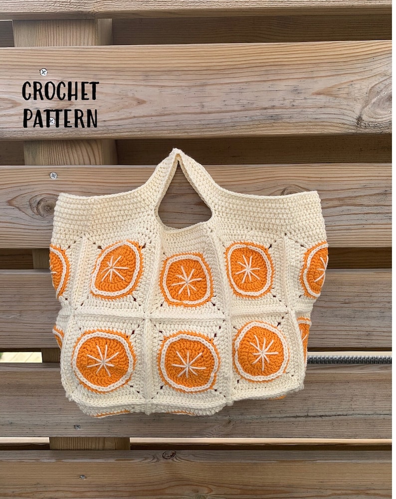 Crochet Orange Bag Pattern, Granny Square Orange Bag, Granny Square Bag Pattern, Crochet Bag Pattern, Size adjustable Bag Pattern. easy to crochet orange bag, orange tote, summer bag, summer tote, summer handbag