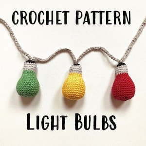 Light Bulb Crochet Pattern, Light Bulb Garland, Crochet Christmas Decor, Christmas Crochet Garland, Crochet christmas lights pattern, no sew