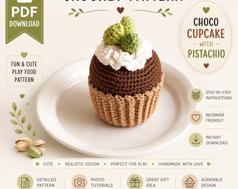 Crochet Cupcake Pattern PDF, Cupcake Amigurumi, Kawaii Crochet Food, Play Food Crochet Pattern, Dessert Plush Tutorial