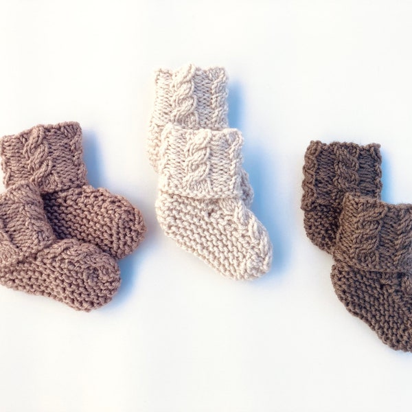 Knitted Baby Boots, Braided Knitted Baby Shoes, Cuffed Baby Booties, Ready to Ship Baby Shoes