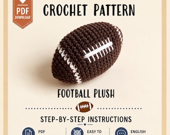 Crochet Football Pattern PDF, Amigurumi Football Plush Toy, Rugby Ball Crochet Pattern, Sports Gift, Easy Crochet Project