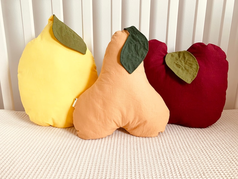 Fruit Pillow, Fruit Decorative Pillow, Apple Pear Lemon Nursery Pillow, Toddler Room Decoration, Trendy Nursery Cushion, Baby shower Gift image 10