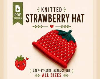 Patrón de gorro de fresa para tejer (PDF), todas las tallas: bebé, niño y adulto. Patrón de gorro de frutas, patrón de gorro de bayas. Descarga instantánea.
