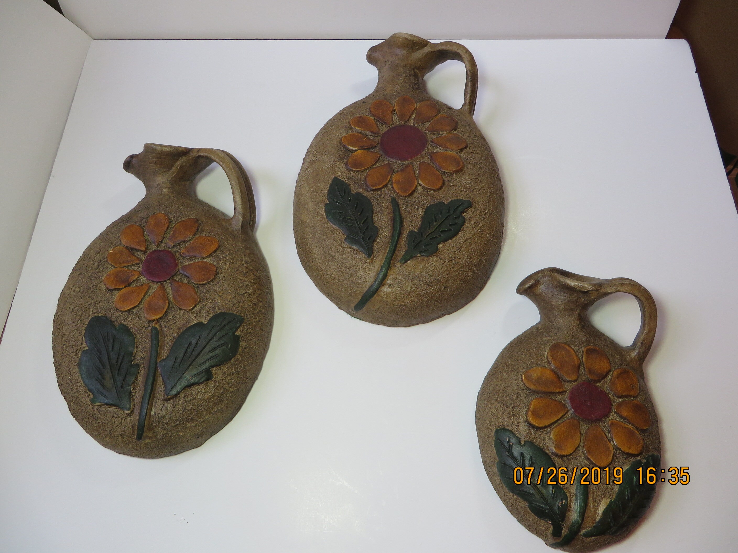 Set of 3 pottery decorative wall hanging jars in a brown Etsy