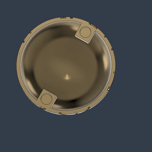 May include: A gold-coloured metal lid with two small circular cutouts. The lid has a textured surface and a slightly raised edge.