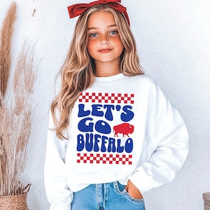 Let&#39;s Go Buffalo Checker Youth Sweatshirt || Buffalo Football Kids Sweatshirt Buffalo Youth Sweater Lets Go Buffalo Mafia 716 Buffalo Child