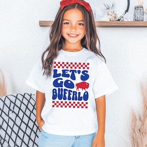 Let&#39;s Go Buffalo Checker Youth T-Shirt || Buffalo Football Kids Shirt Buffalo Youth T Shirt Lets Go Buffalo Mafia 716 Buffalo Child WNY