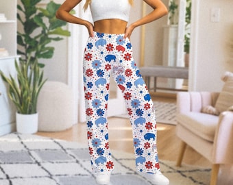 Wijde broek met wijde pijpen en bloemen || Buffalo voetbalbroek voor volwassenen Buffalobroek Lets Go Buffalo Mafia 716 Buffalo Loungebroek WNY
