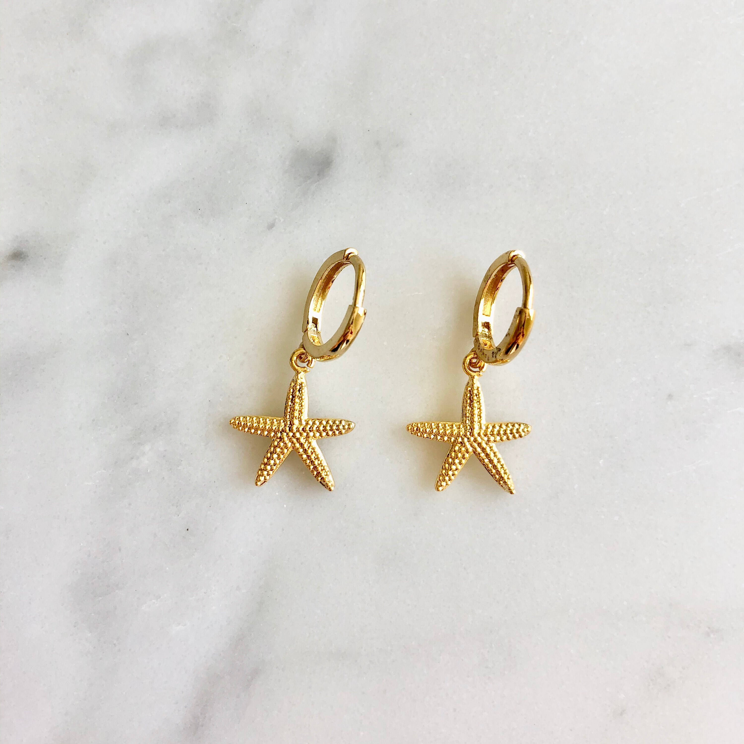 Starfish Earrings, Gold Starfish Earring Endless Hoops Huggies Dangle Earring Simple Earring ...