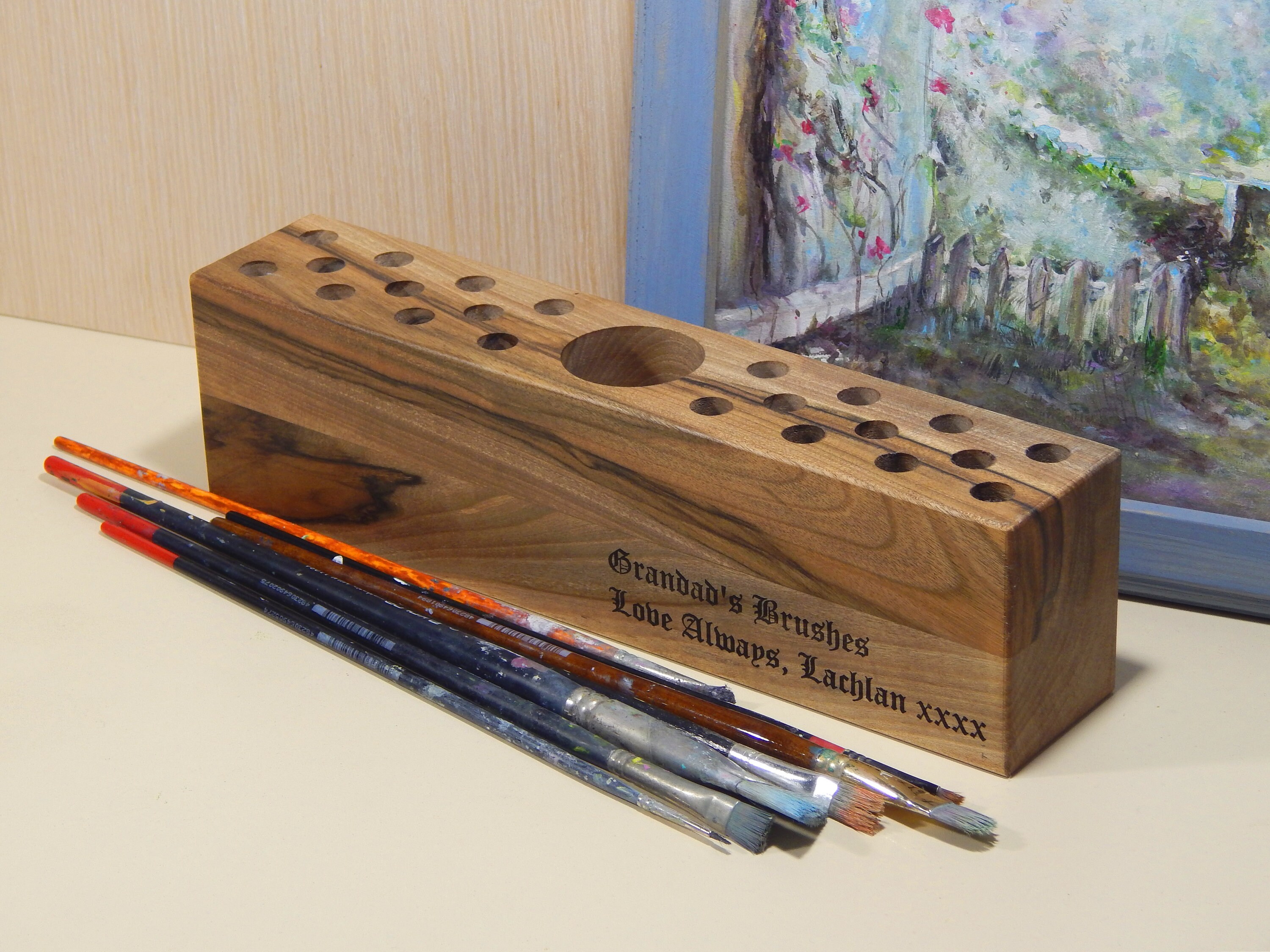 Walnut Paint Brush Holder. Gift for Artist. Gift for Painter. Etsy