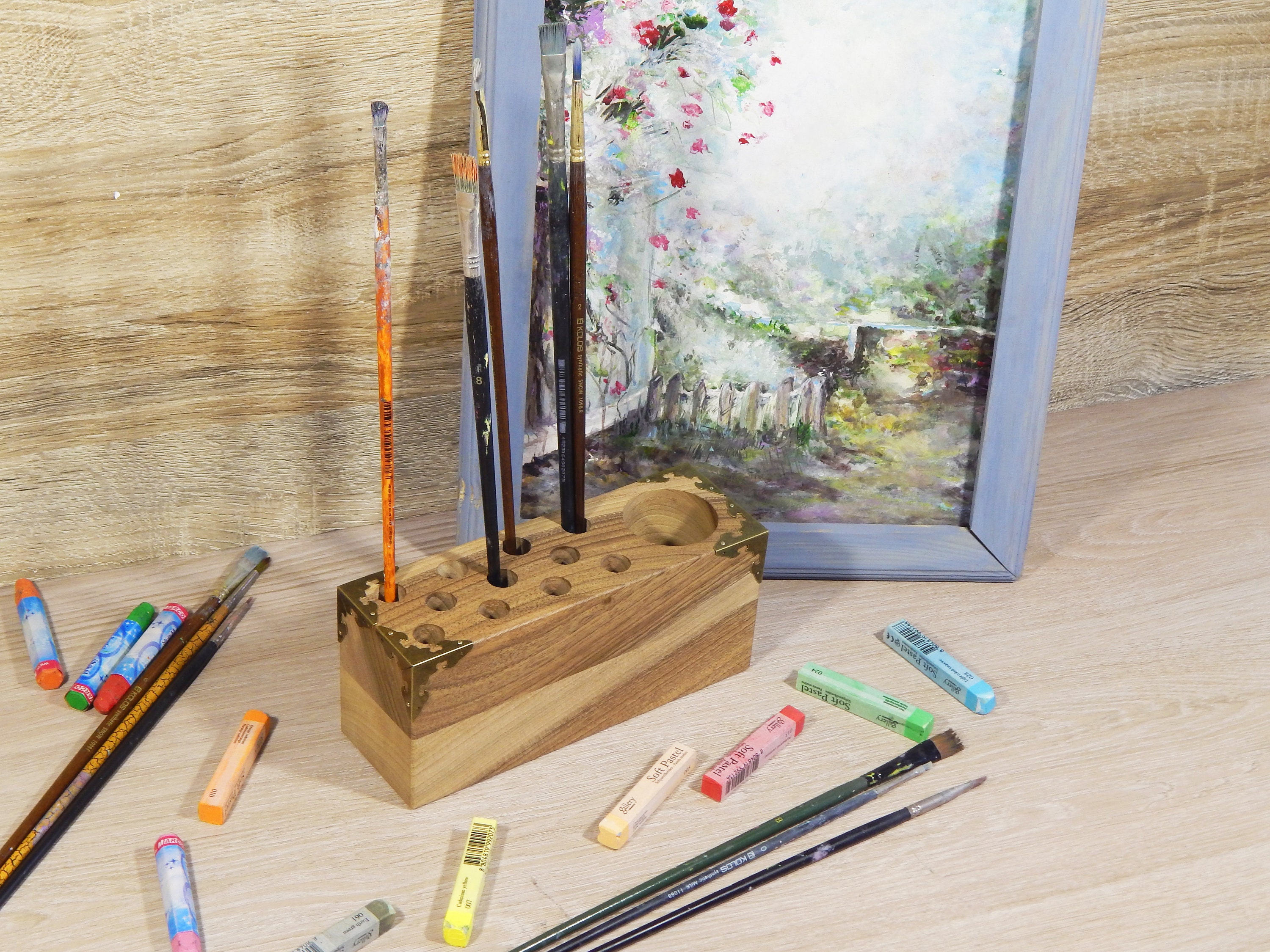 Gift for Artist. Paint Brush Holder Walnut. Paint Brush Caddy Etsy