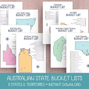 Cartes de la liste des seaux de l'État australien - Imprimable - Planificateur de voyage en voiture pour les vacances en famille