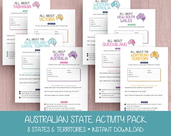 Páginas de actividades del estado australiano - Imprimible - Actividades del territorio estatal del planificador de viajes por carretera de vacaciones familiares para niños
