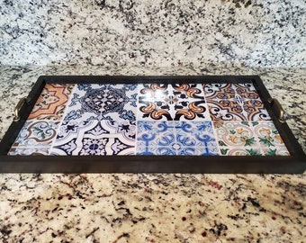 Talavera Tile Serving Tray, Custom Color Wood Tray