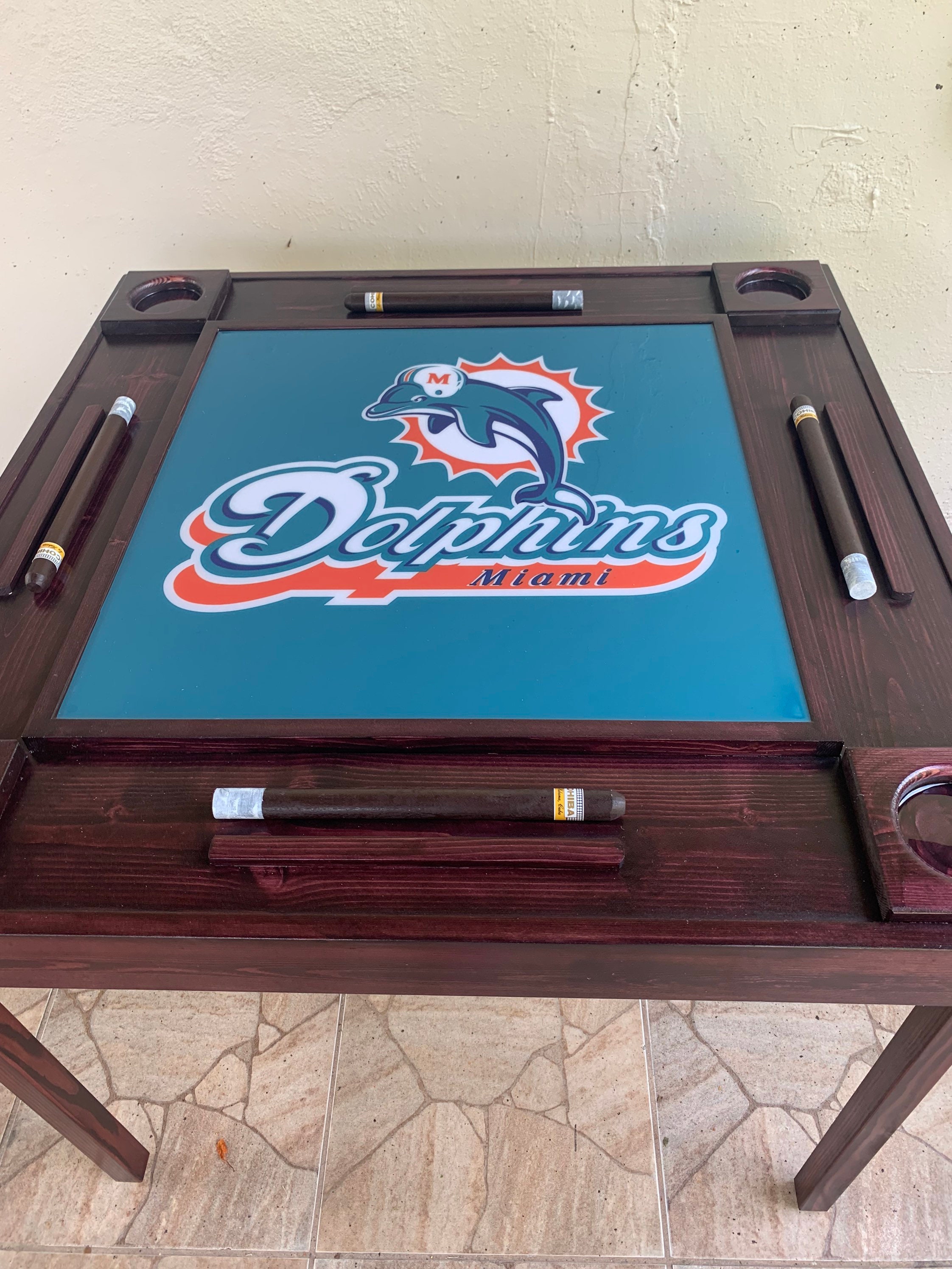 Wood Domino Table Made to Order. Miami Dolphin Team We Can