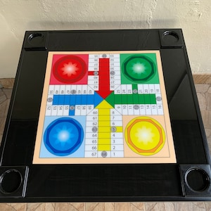 Game Table multipurpose Domino and Parcheesi, wood with wood folding legs. Big Game Area.