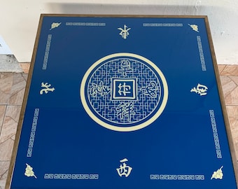 Mahjong Design Game Table, Wood Folding Legs, Liquid Glass Finish