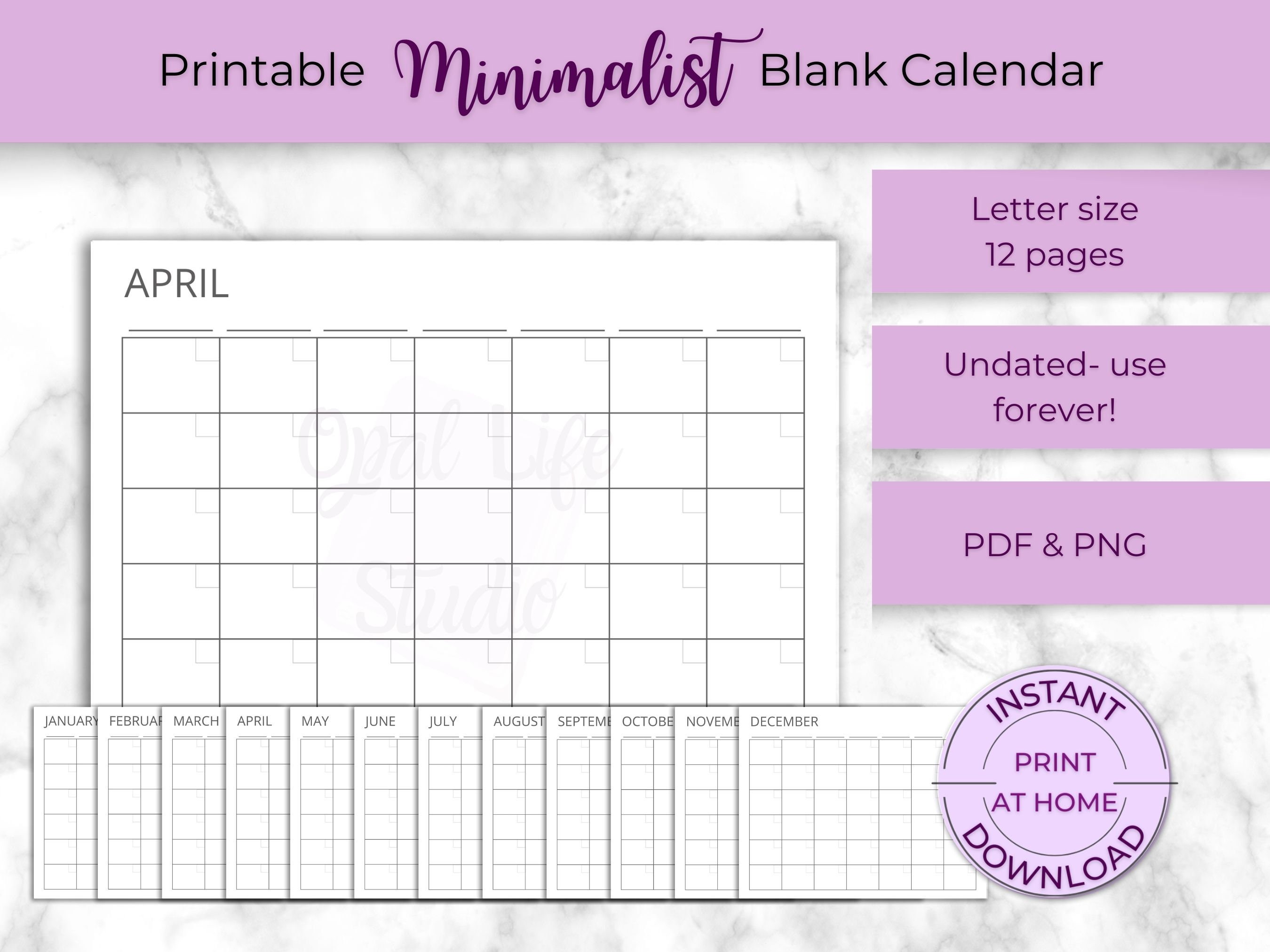 Printable Blank Calendar 3 | Monthly Planner | Simple & Minimal ...