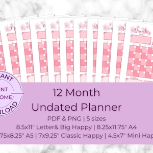 Druckbarer Monat im Überblick Monatskalender Pink Passion Layout 1 | PDF PNG Letter Big Classic Mini Happy A4 A5 | Feminine Planer