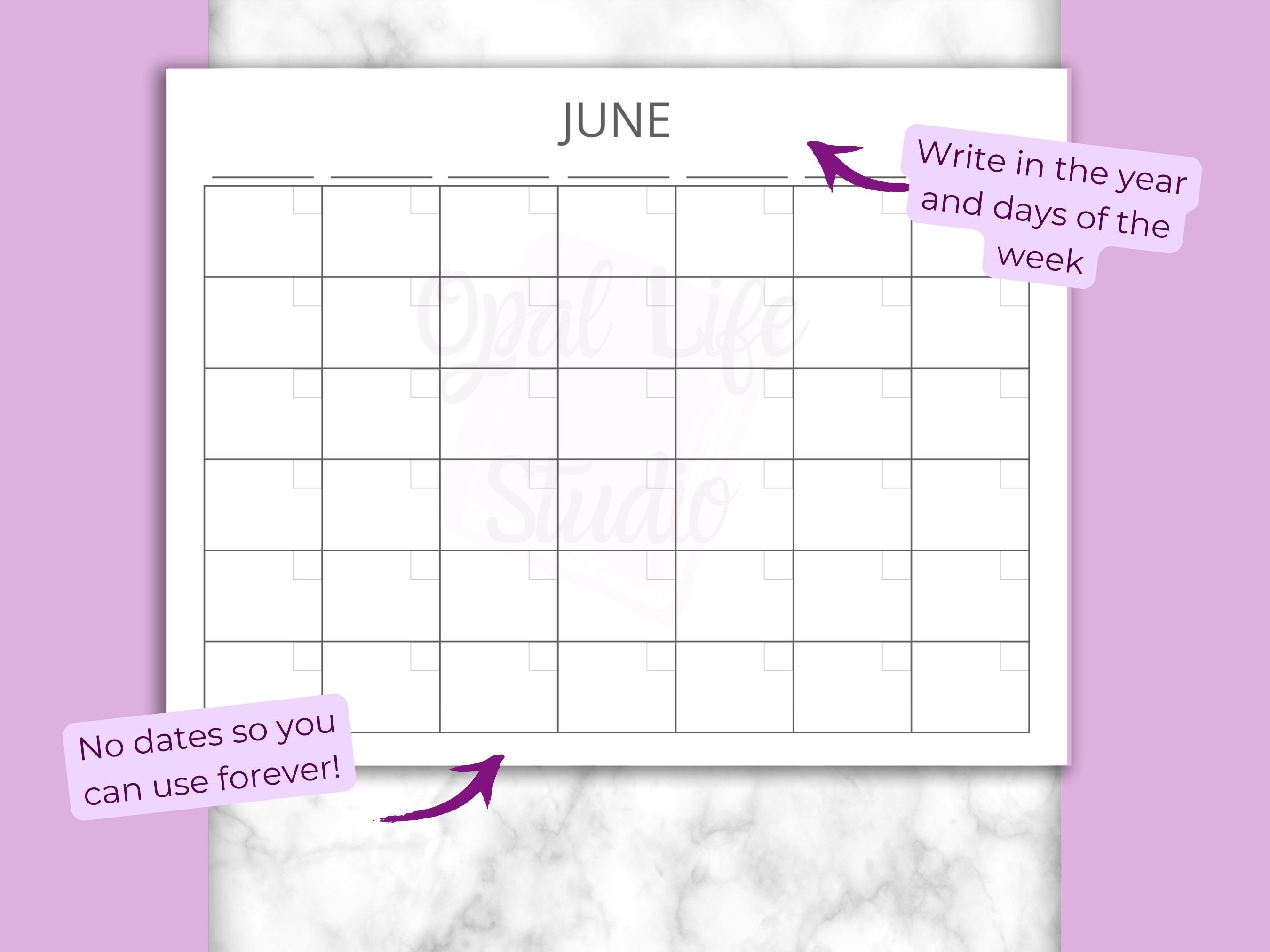Printable Blank Calendar 4 Monthly Planner Simple & Minimal Letter ...