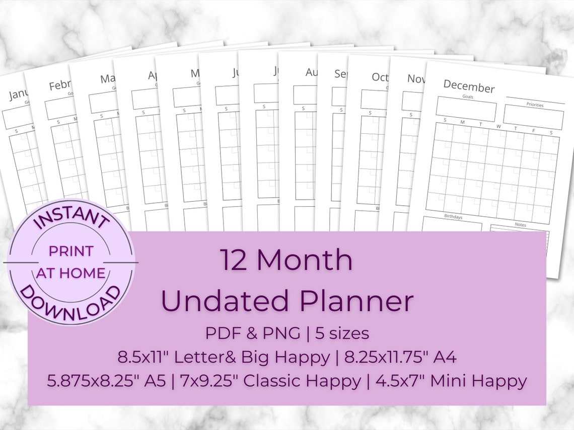 Printable Month at a Glance Monthly Calendar Minimalist - Etsy