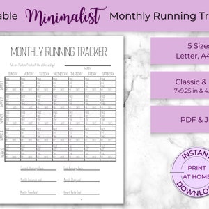 Printable Monthly Running Tracker - Minimalist | Run Planner / Log | Form a Fitness Habit | Letter, A4, A5 | PDF or JPG | Instant Download