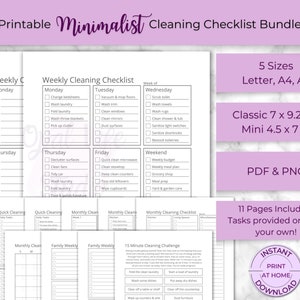Lista de verificación de limpieza minimalista por tarea / Inserciones del planificador de limpieza diaria y profunda / PDF y PNG / Big Classic Mini Happy / ADHD Tareas domésticas