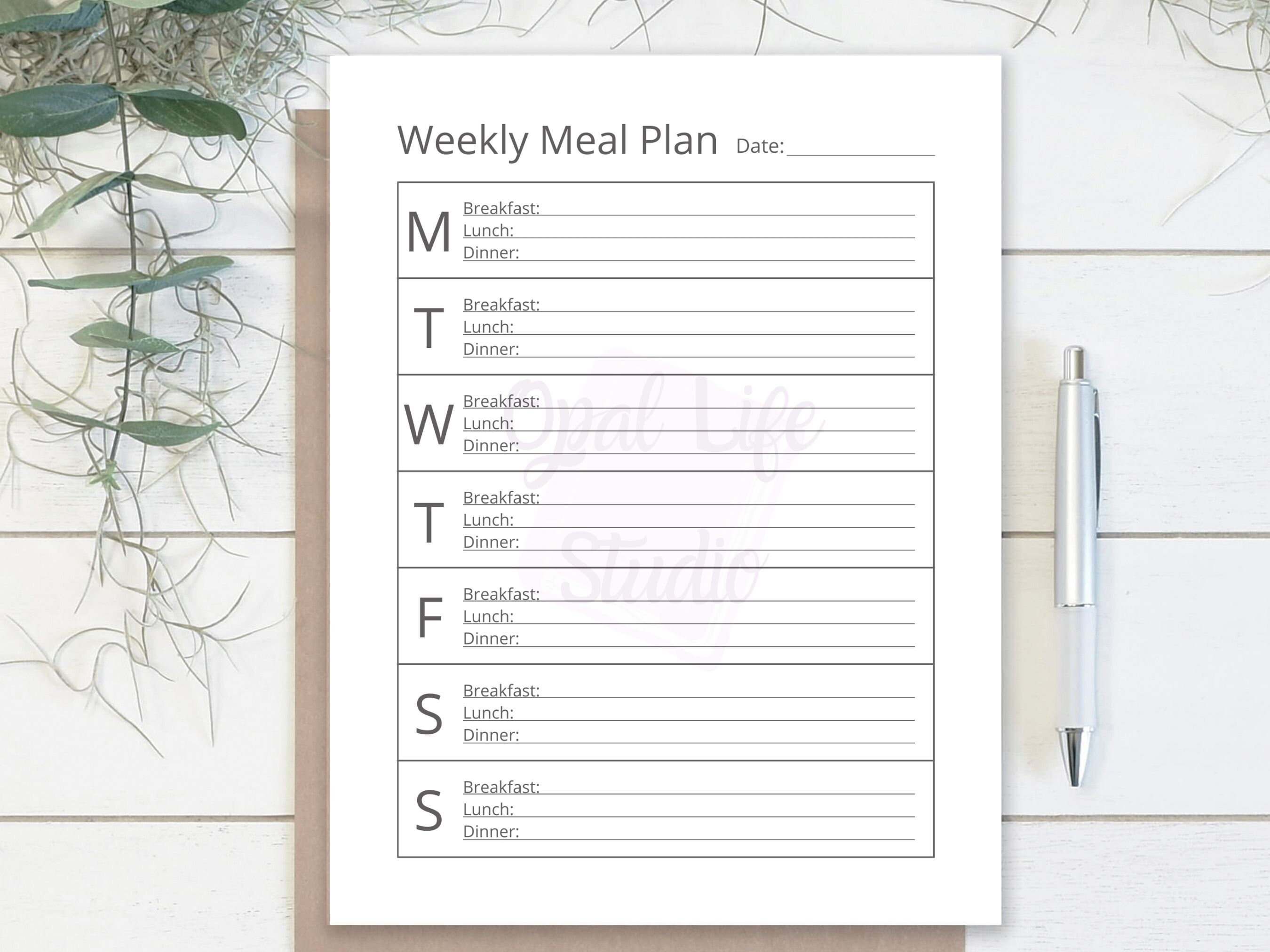 Minimalist Weekly Meal Planner | Printable Meal Prep Menu Plan ...
