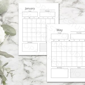 Printable Month at a Glance Monthly Calendar- Minimalist Layout 1 | PDF ...