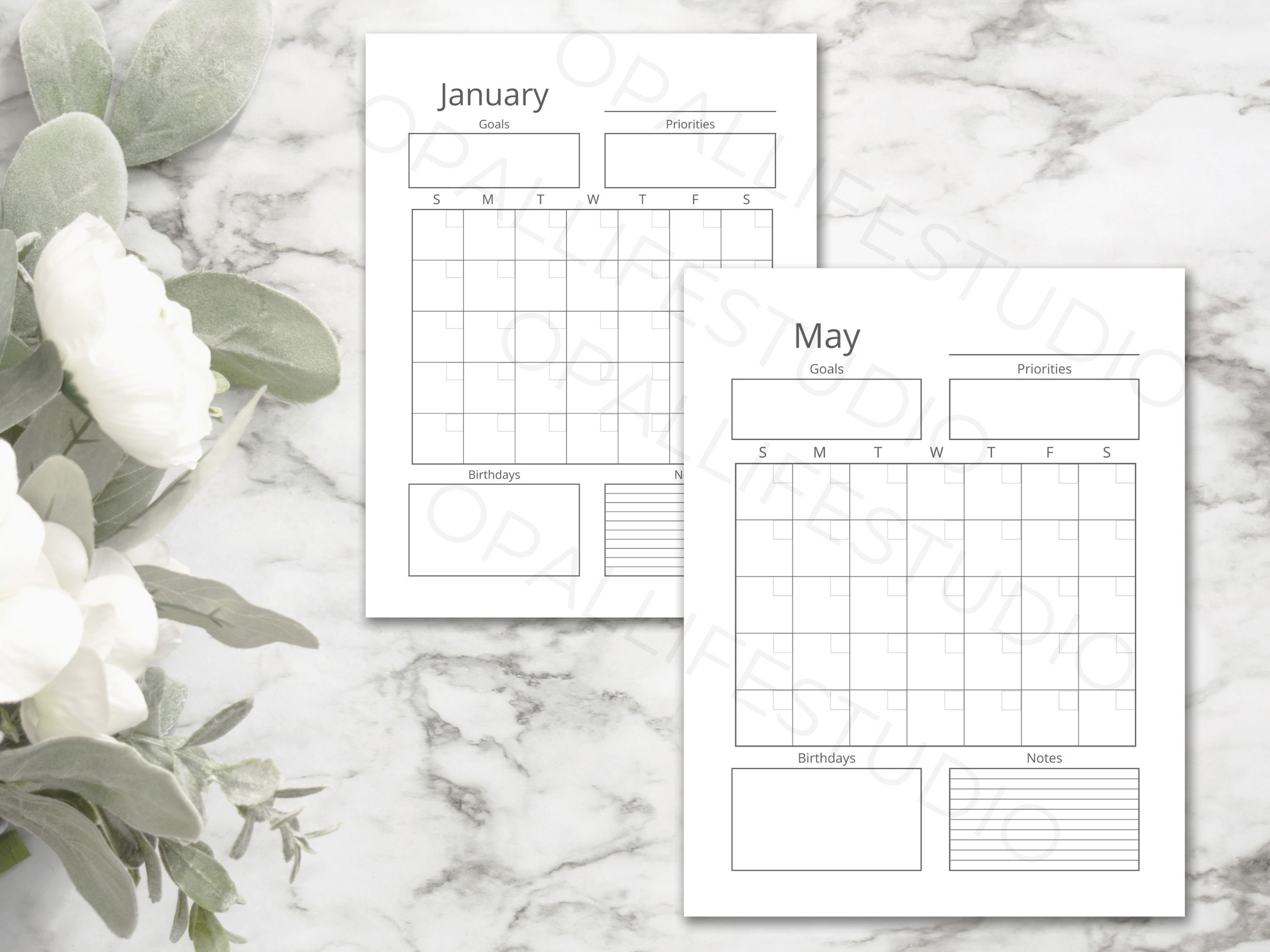 Printable Month at a Glance Monthly Calendar Minimalist Layout 1 PDF ...