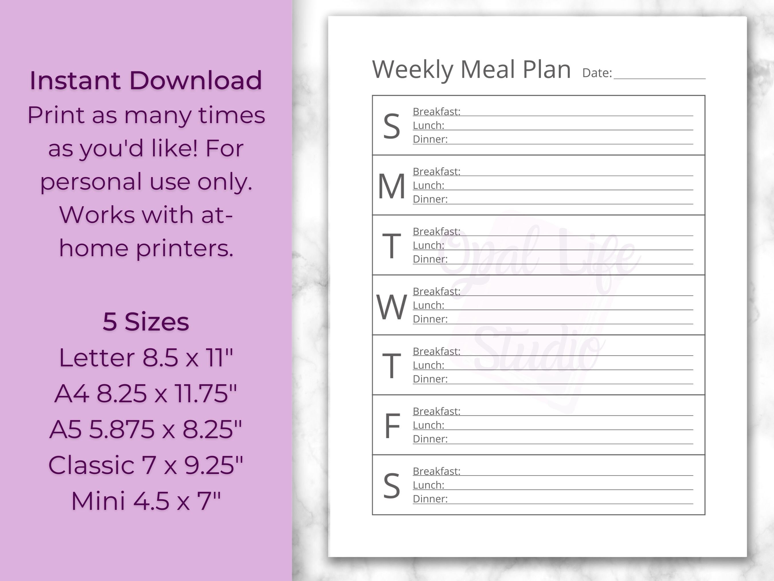 Minimalist Weekly Meal Planner | Printable Meal Prep Menu Plan ...