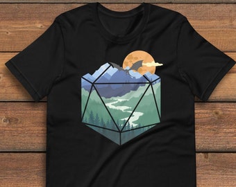 ダンジョンズ＆ドラゴンズ Tシャツ、マウンテンシーン D20 ダイス、RPG ギフト
