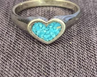 Vintage Silver Tone and Turquoise Heart Ring