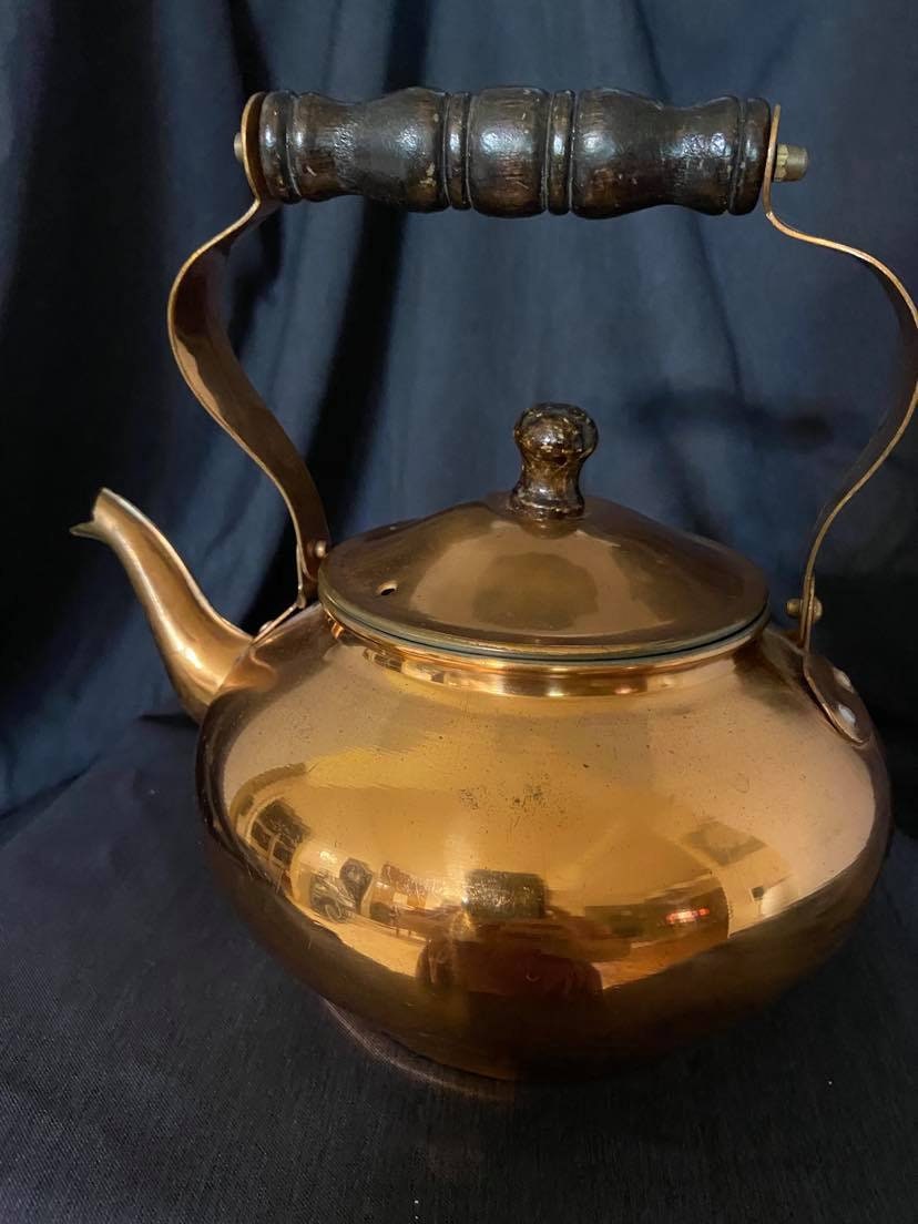 Tea kettle, copper-plated, with warmer-19250
