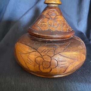 Hand Carved Round Wooden Box With Lid