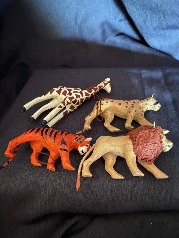 Paper Mache Jungle Animal Ornaments Etsy