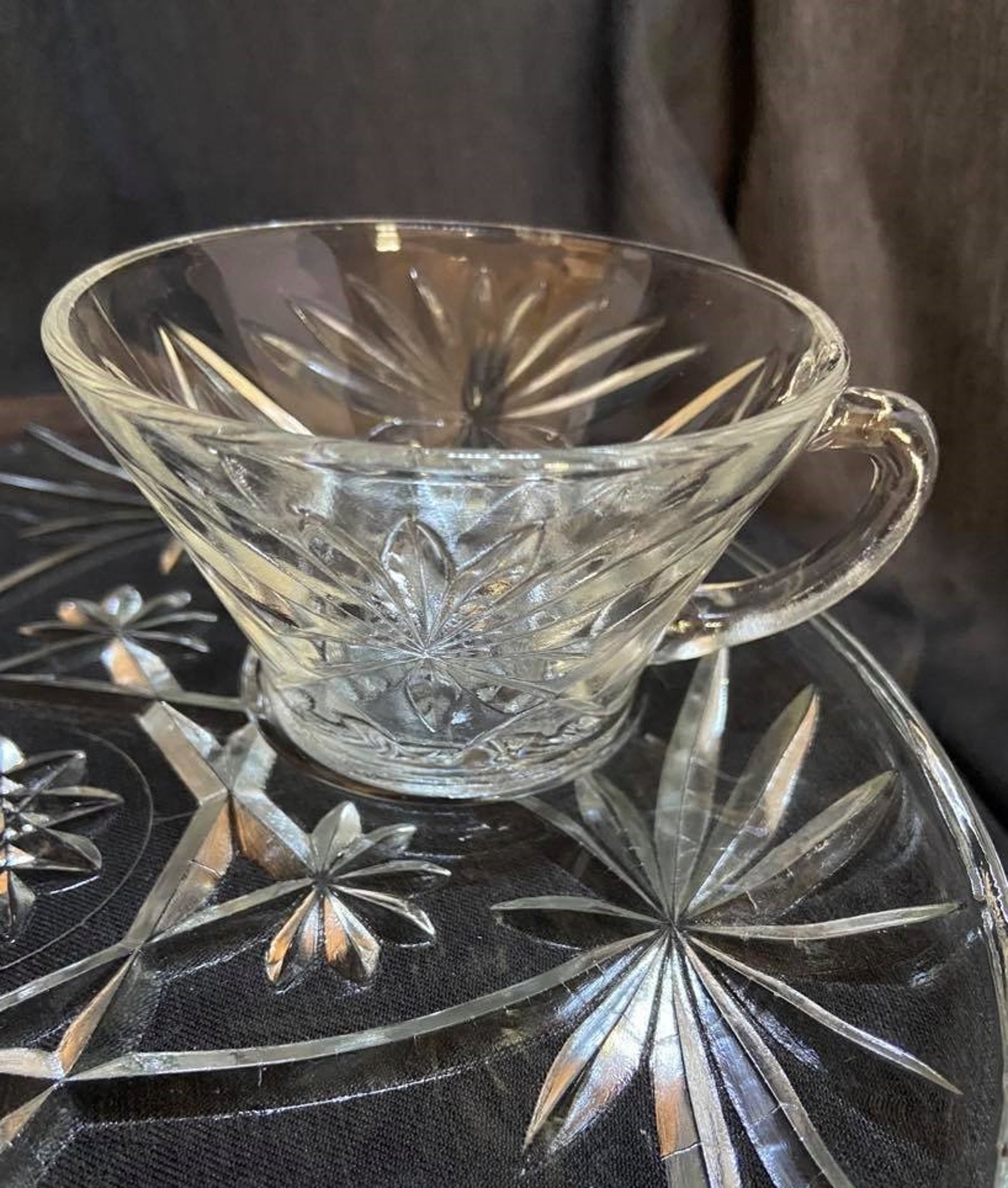 Vintage Pressed Glass Snack Plate & Cup Set Etsy
