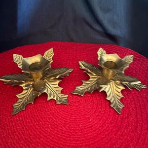 Brass Holly Candle Holders
