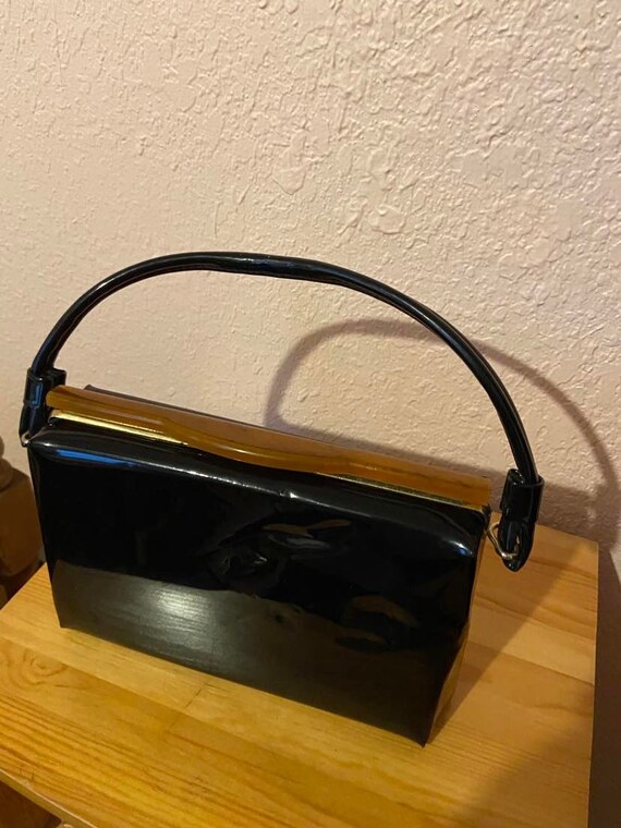 Black Patent Leather Purse With Lucite Closure