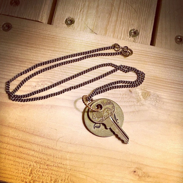 Miners Tag & Vintage Key Necklace