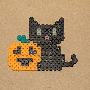 Kitty Cat Keychain / Earrings Black Cat Alt Halloween Perler Beads 