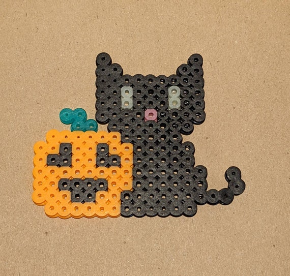 Glow in the Dark Features Halloween Black Cat Pumpkin Inspired Fuse Beads  Magnet 