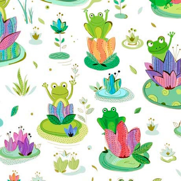 SALE Frogs & Lilly Pods - Froggy Pond Collection -  Quilting Treasures -  29945-Z Fabric by the Yard