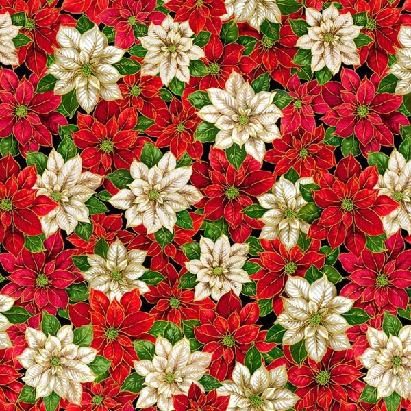 SALE Packed Red And White Poinsettia  Timeless Treasures - Deck The Halls Collection - HOLIDAY-CM2053 MULTI