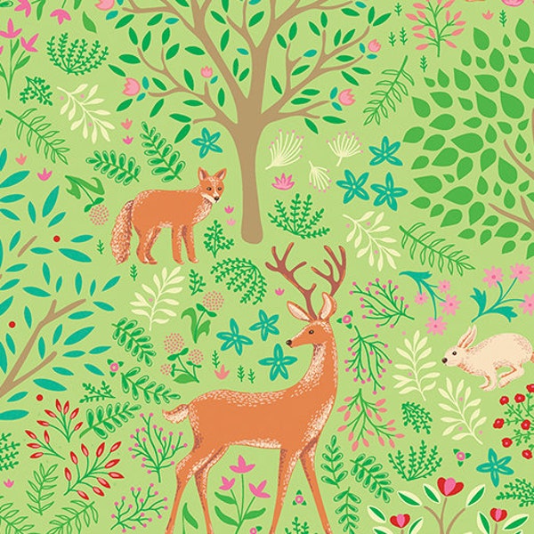 SALE Feature Lime - Flora & Fauna: Forest Collection - Fabric -  by Amanda Murphy for Benartex - 17051-42