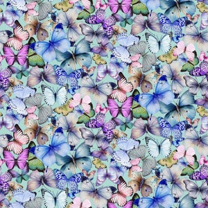 SALE Tossed Pretty Butterflies Aqua - Timeless Treasures -Butterfly Dreams Collection - BUG-CD2906  AQUA Fabric by the Yard