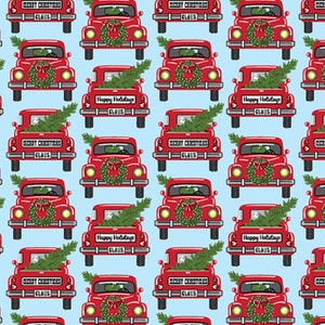 LIQUIDAZIONE Jolly Red Trucks Sky Blue - Collezione Country Christmas - Tessuto - Kanvas Studio di Benartex - 14008-55