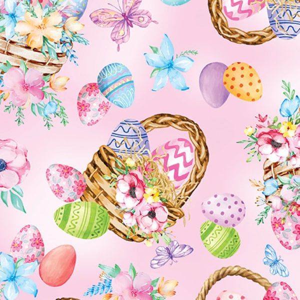 SALE Easter Baskets Pink  - Easter - Cottontail Farms Collection - Fabric -  Benartex - 14407-21
